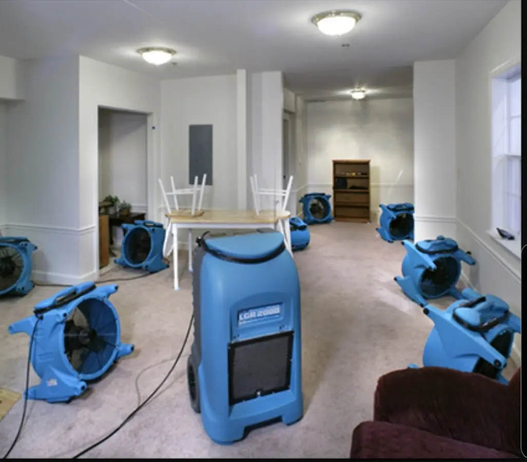 Air movers and dehumidifier setup for Water Extraction & Removal in Toccoa